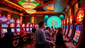 Experience the thrill of slot depo 1000 games in a vibrant casino setting filled with excited players.