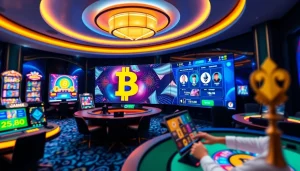 Experience the thrill of a kripto casino with modern games and vibrant cryptocurrency symbols.