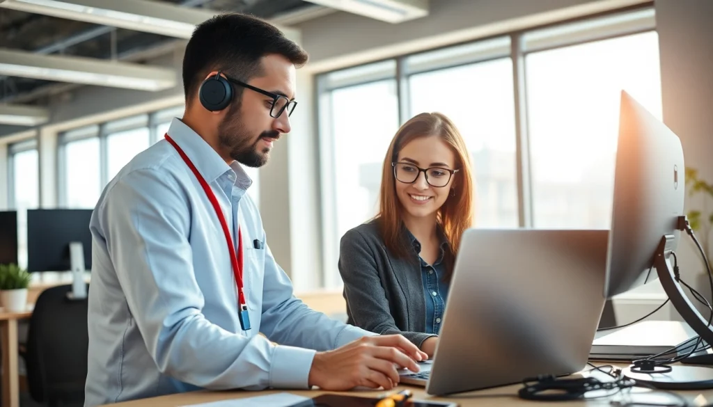 Providing computer help to a user in a bright office environment.