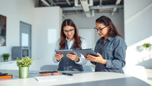 Engaging scene of a warranty company for customers and repair providers assisting clients in a contemporary office.