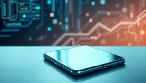 The Samsung Galaxy S8 smartphone showcasing its sleek design and edge-to-edge display with a modern tech ambiance.