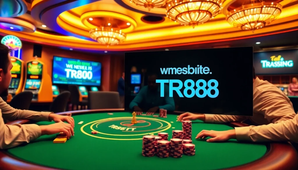Engaged players strategizing at a poker table, highlighting website TR88's immersive gambling experience.