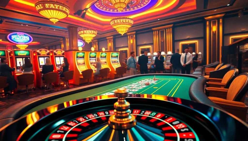 Engage with high-stakes gambling at FLY88's exhilarating casino poker table, showcasing chips and cards in play.