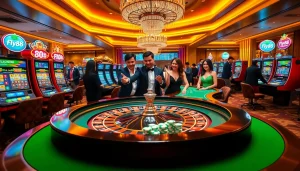 Experience thrilling wins at Fly88, with vibrant slot machines and a lively roulette table.