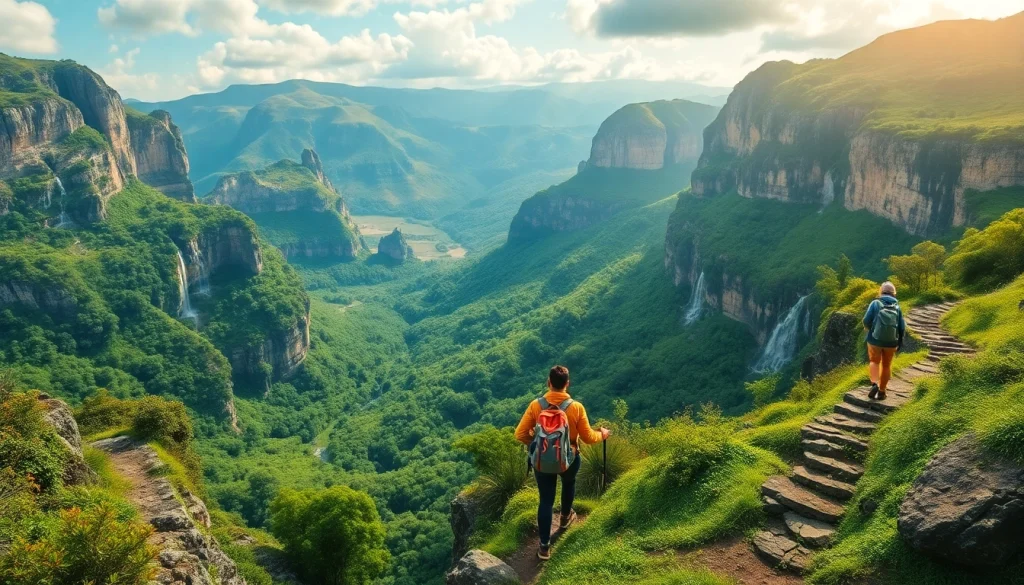 Jelajahi lanskap menakjubkan Chapada dos Guimarães bersama Wargatoto, menampilkan tebing, air terjun, dan wisatawan yang sedang mendaki.