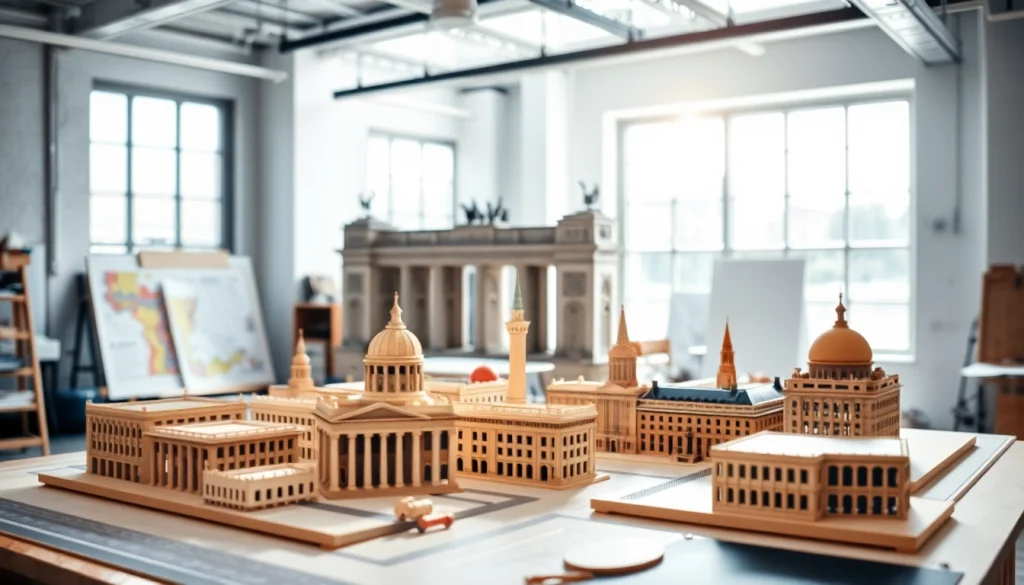 Umfassender architekturmodellbau Berlin in einem kreativen Studio mit präzisen Modellen.