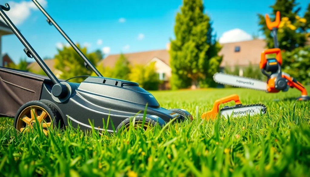 NovorikX lawn mower efficiently cutting grass in a sunny garden.