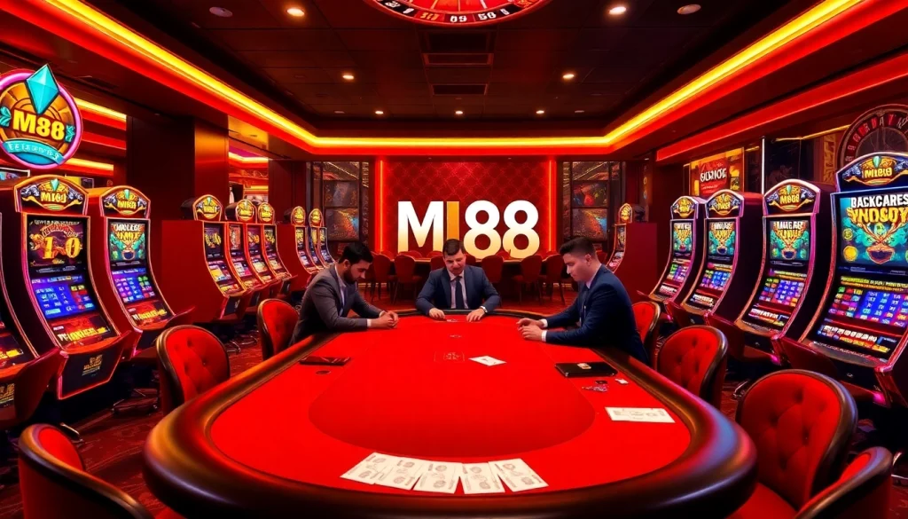Experience the thrill of MM88 at an upscale casino table with poker and slot games.