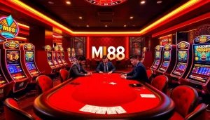 Experience the thrill of MM88 at an upscale casino table with poker and slot games.