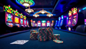 The hidden wiki dark web shines in a luxurious casino scene, featuring poker chips and a dazzling poker table.