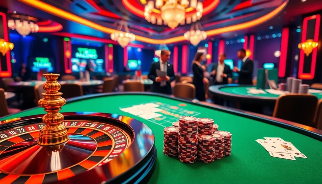 tr88 vip players placing bets at a glamorous casino table with roulette wheel and poker chips.