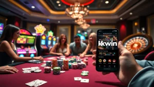 Kkwin poker table and vibrant gaming atmosphere in a modern casino.