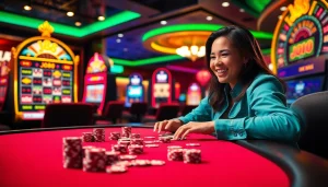 Experience the thrill of j88 at a luxurious casino table filled with vibrant poker chips and colorful cards.