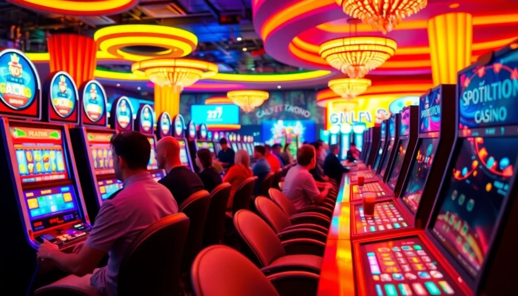 Permainan slot online di mpo500 casino dengan pemain yang bersemangat.