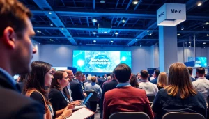 Networking at a technology conference USA, showcasing vibrant discussions and innovative displays.