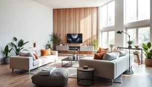 LED verlichting van hoge kwaliteit verlicht een moderne woonkamer geplande ruimte.