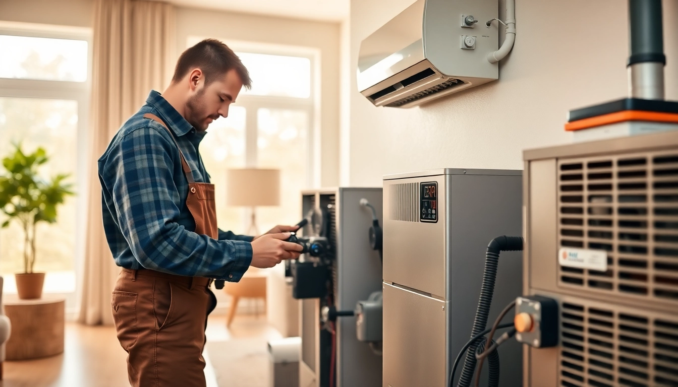 HVAC company canada technician servicing heating equipment in a modern home environment.
