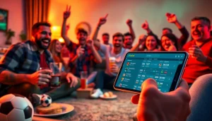 Live sports betting scene showcasing keonhacai.gold interface with fans celebrating.