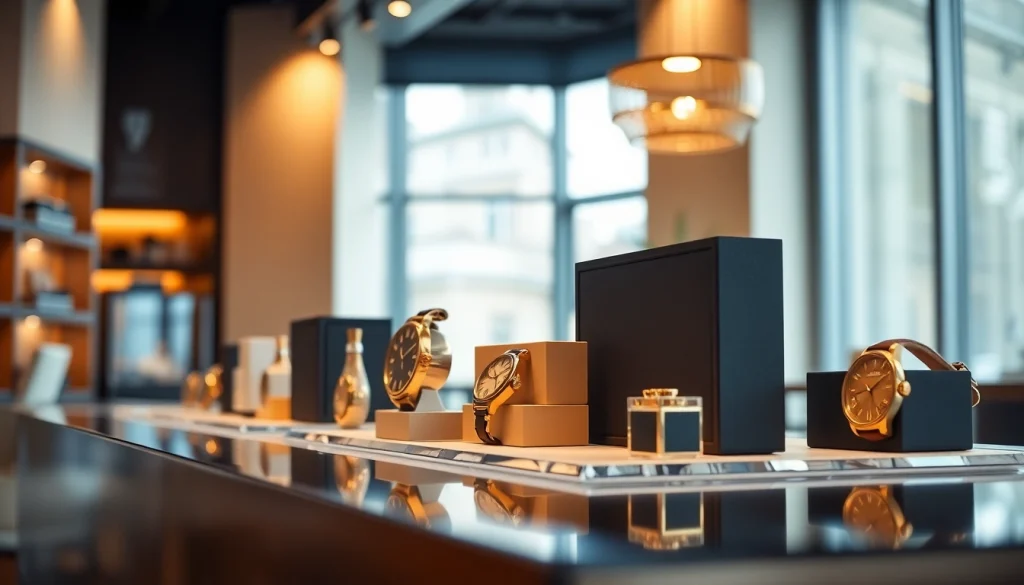 레플리카 제품을 우아하게 진열한 현대적인 장면.