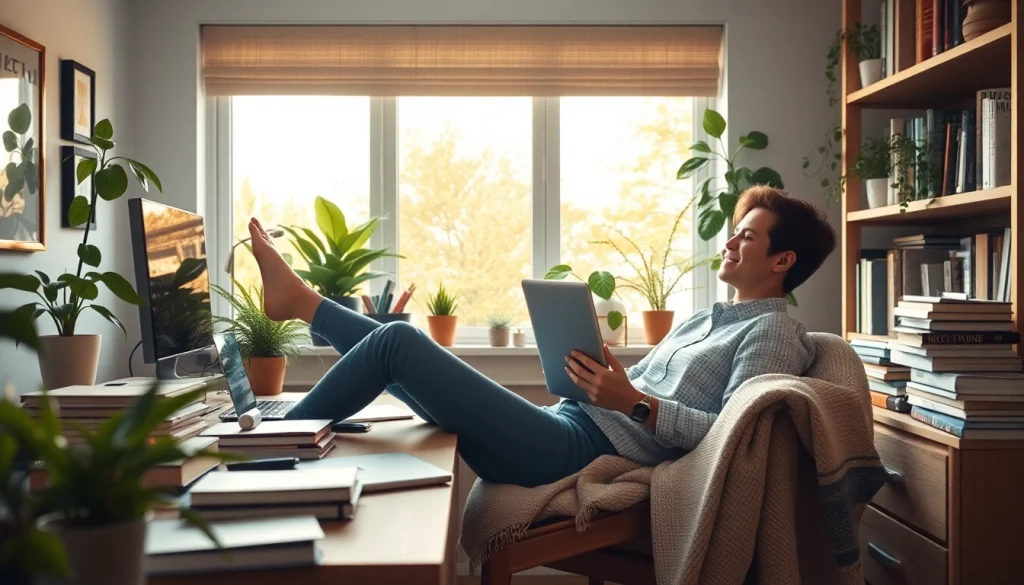 Creating engaging content with Life in a Break Down in a cozy home office setting.