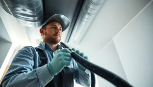 Air Duct Cleaning Service in action with a technician using advanced equipment, ensuring clean air quality.