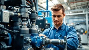 Showcasing industrial hydraulics solutions with components in action, emphasizing technical expertise and innovation.