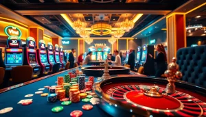 Experience the excitement of gambling at Viral4D casino with vibrant slot machines and colorful chips.