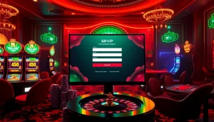 Registering for Đăng Ký Nhà Cái 68VIP through a luxurious online casino platform with vibrant colors and engaging visuals.
