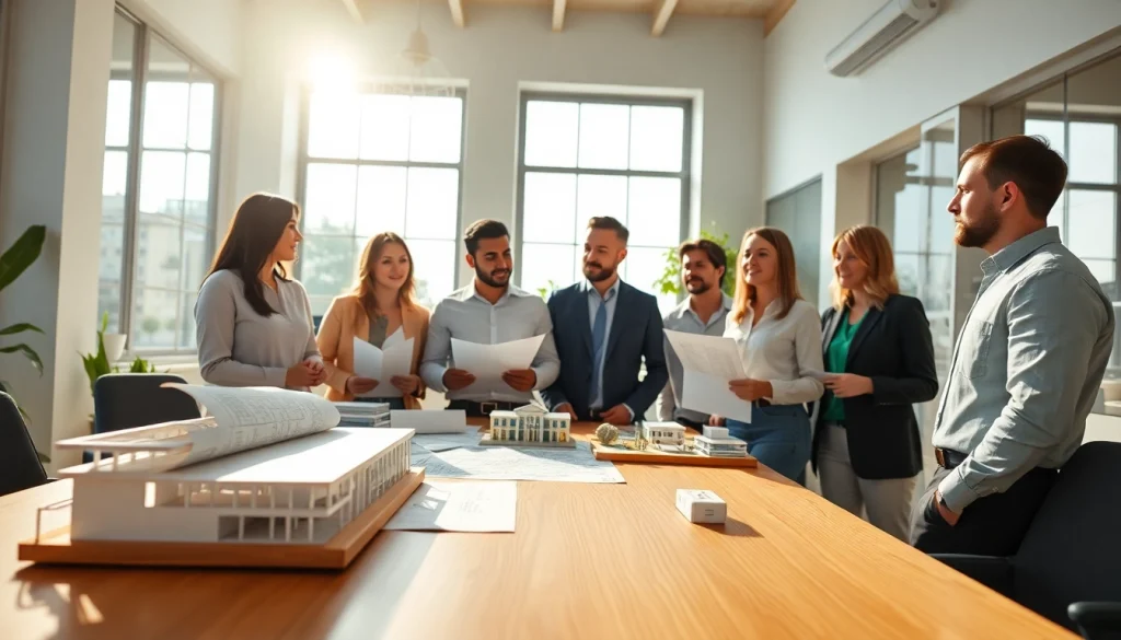 Showcasing Custom residential architecture services through collaborative design in a bright office setting.