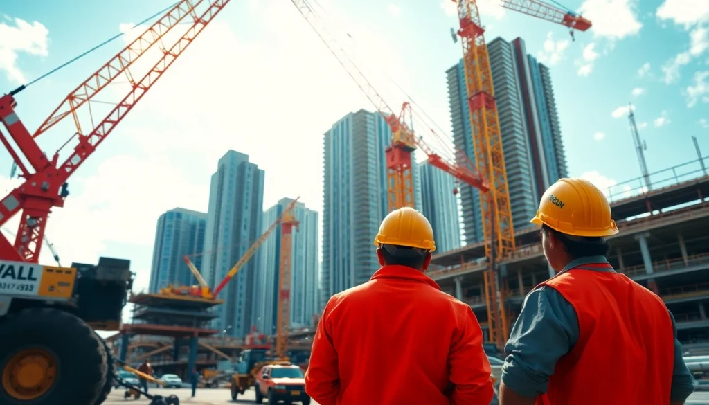 Engaging Hawaii construction news scene with workers and cranes in action.