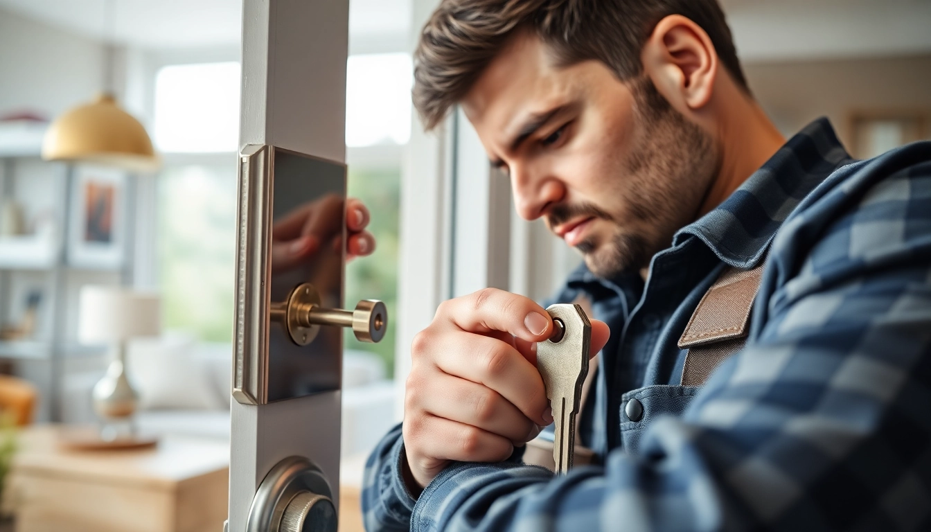 Skilled Durham locksmith installing a high-security lock in a modern setting.
