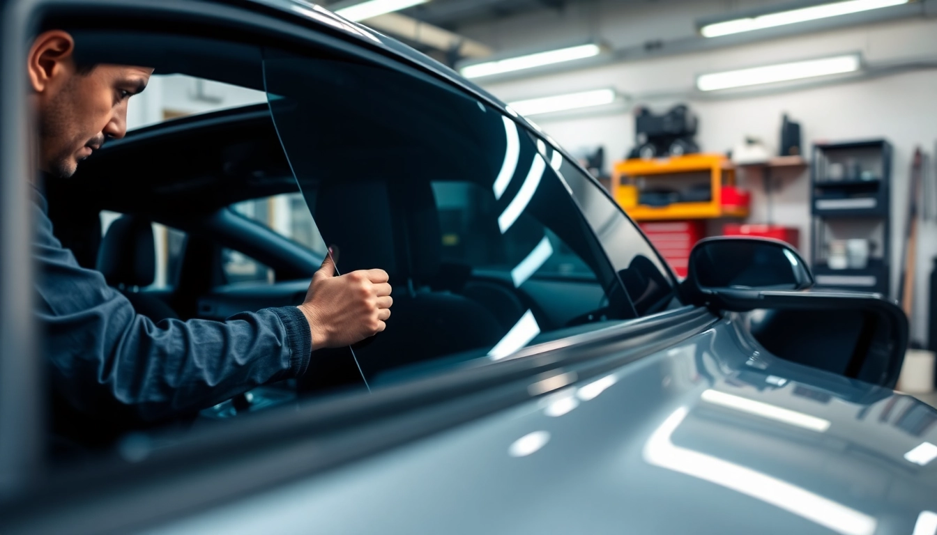 Paint protection film installer in Fort Worth meticulously applying film to a vehicle.