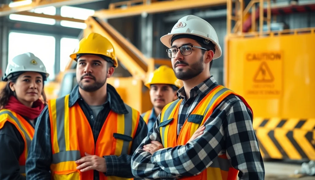 Engaging construction safety training session highlighting essential safety gear and teamwork.