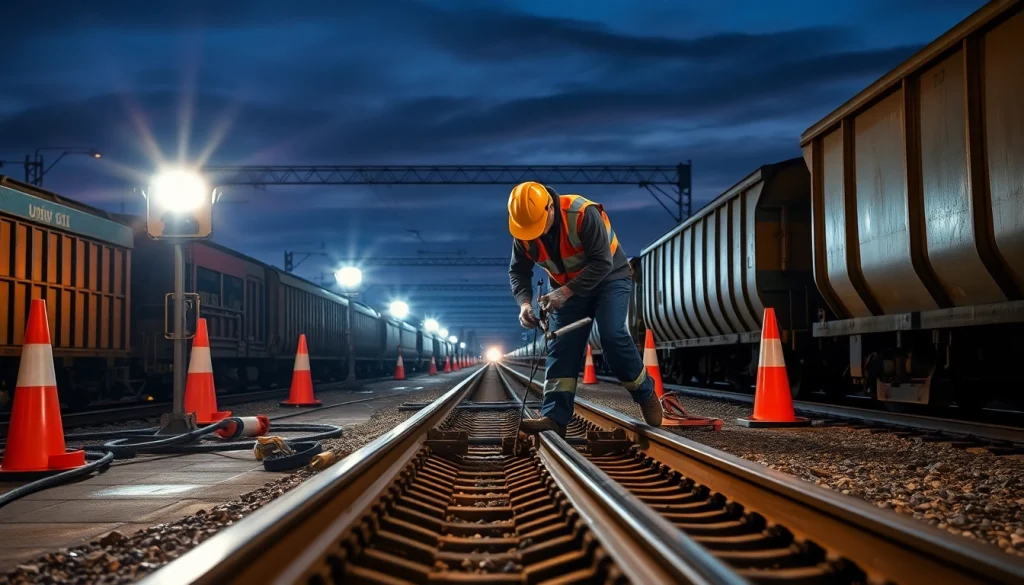 Emergency Railroad Repair Services team performing urgent repairs on track, showcasing professionalism and teamwork.
