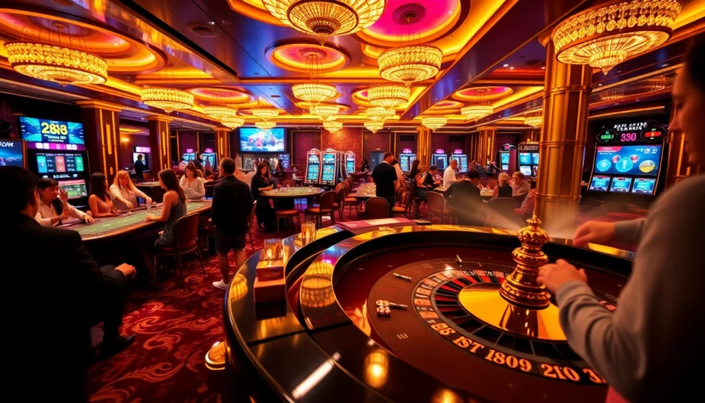 Players engaging at Xin88 casino tables, showcasing excitement and vibrant betting activities.