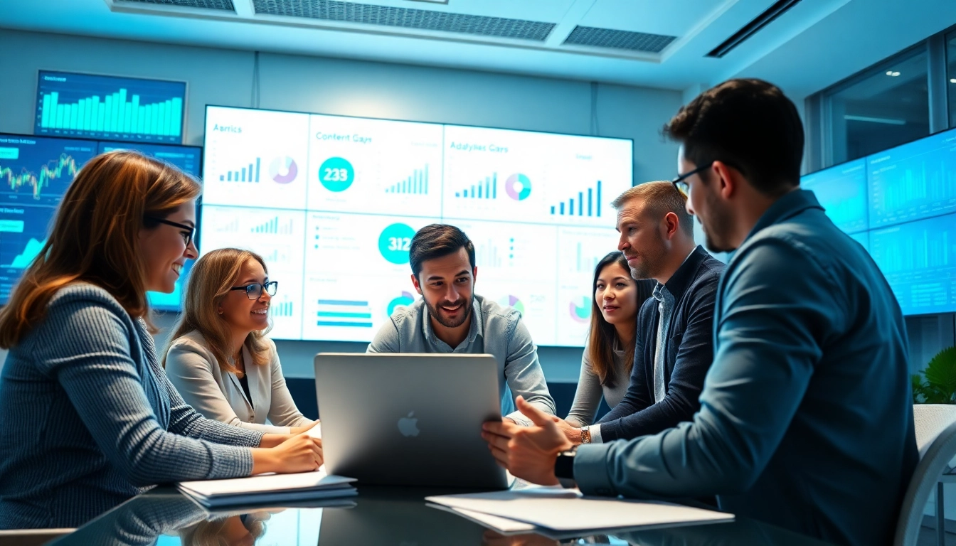 Collaborative team performing a Content Gap Analysis with data-driven insights.