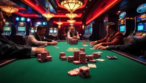 High-stakes poker table with S8 chips highlighting a thrilling casino experience.