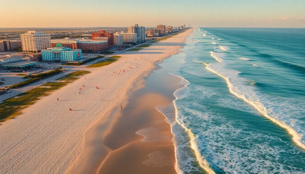 Experience the vibrant beauty of Myrtle Beach's coastline at https://myrtlebeachsc.com/ with sunbathers and colorful umbrellas.