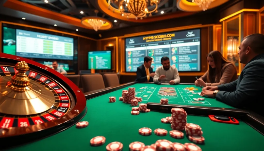 Experience thrilling gameplay at https://sc88seo.com/ with a dazzling casino interior featuring roulette and poker.
