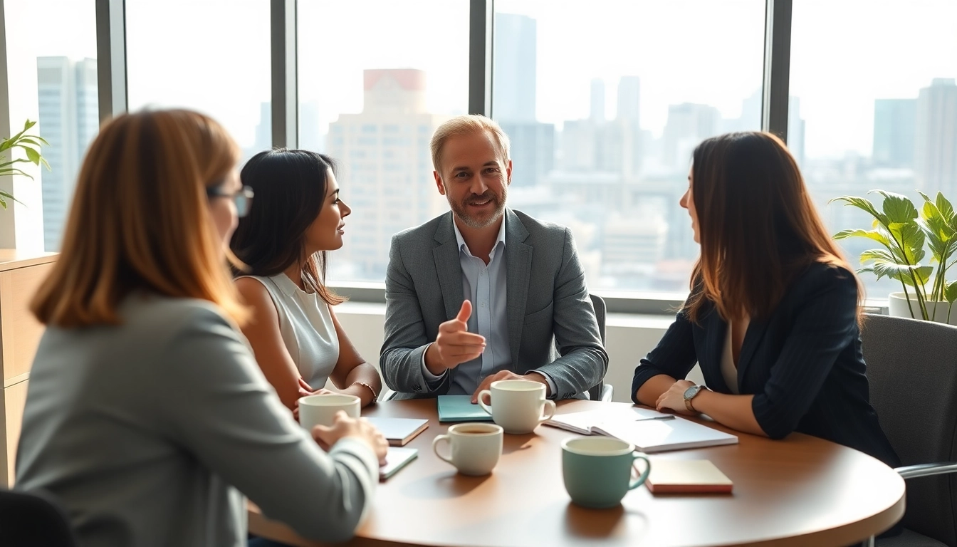Business coach California guiding clients in a modern office environment.