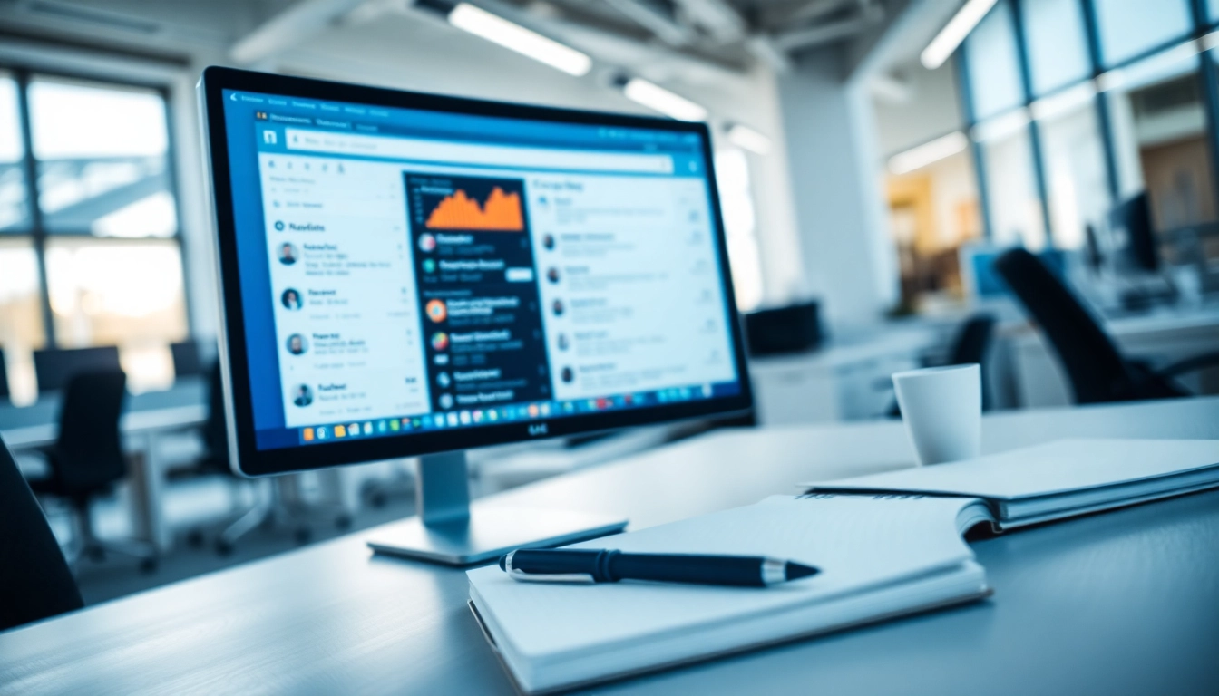 Visual representation of a linkedin search results scraping tool displayed on a modern office desk.