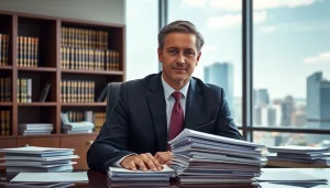 Greenville Personal Injury Lawyer consulting with clients in an elegant office, exuding professionalism.