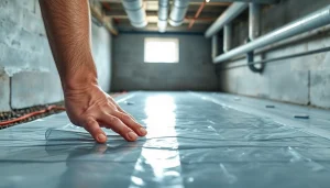 Vapor Barrier Installation by a technician in a well-lit crawl space shows effective moisture control.