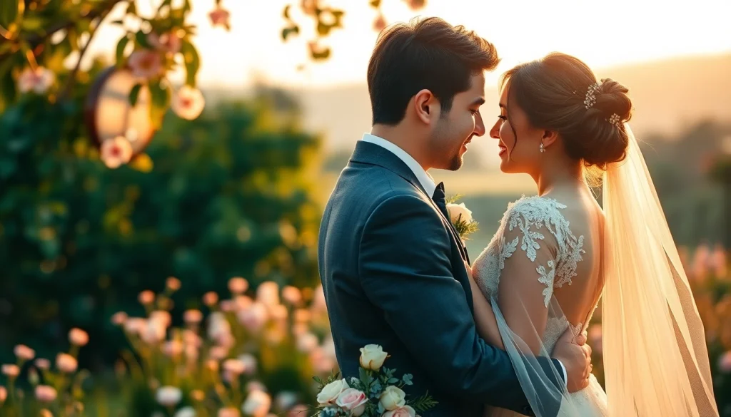 Wedding photographer captures a romantic outdoor moment between a couple surrounded by lush nature.