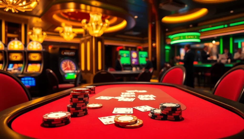 Engage in the thrilling atmosphere of Kpi4d at a luxurious poker table surrounded by casino excitement.