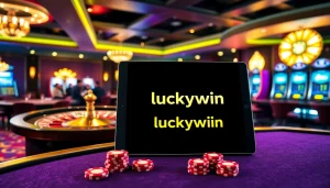 Engaging players at https://luckywin.fan/ enjoying a lively casino atmosphere with roulette and poker tables.