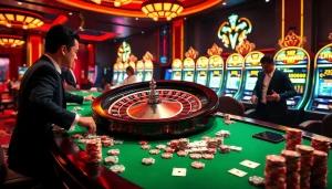 Experience the thrill of 'link thabet' at an elegant casino table filled with vibrant chips and cards.