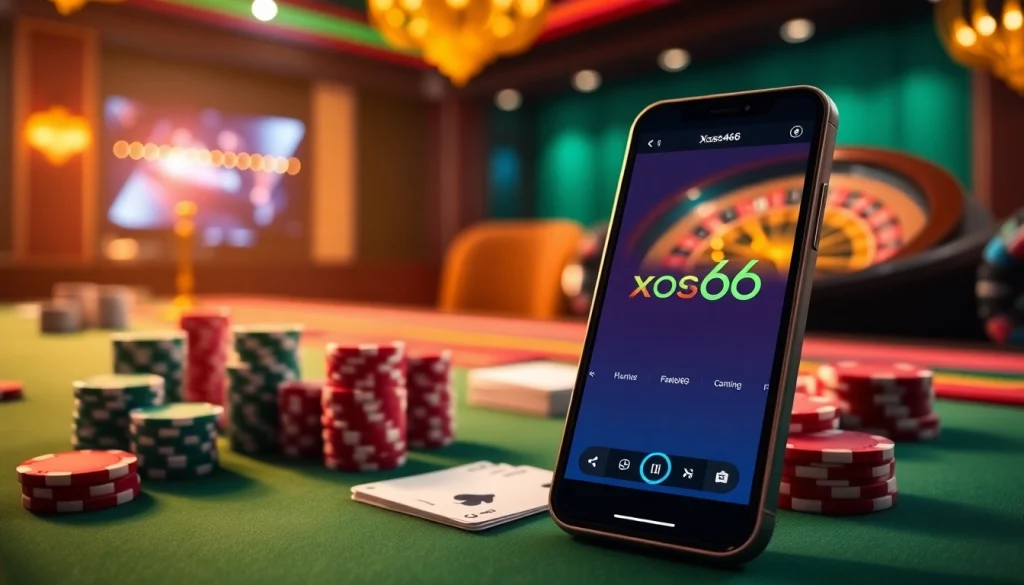 Xoso66 app interface with vibrant casino elements showcasing an exciting gambling experience.