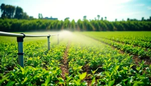 Effective land irrigation systems enhancing crop growth in a vibrant agricultural landscape.
