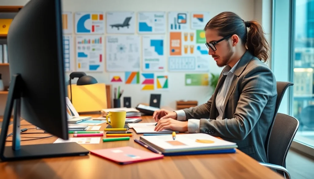 Atlas Direct Mail creator designing impactful marketing materials with vibrant mock-ups.